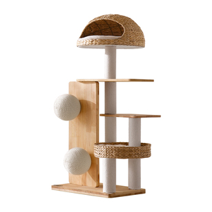 兽牌蒲素实木猫爬架麻藤猫架木质藤编家用猫窝冬季草编织窝太空舱