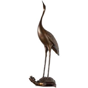 黄铜龟鹤祝寿礼物书房家居装饰品客厅玄关柜子办公室桌面仙鹤摆件