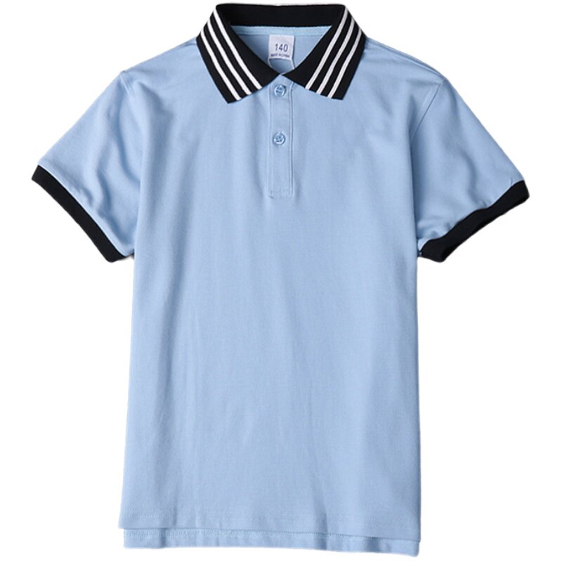 蓝色短袖小学生校服polo枣红色