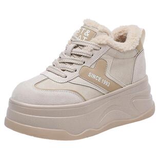 星期六厚底面包鞋女2025年新秋冬季加绒保暖低厚底板鞋低帮毛口鞋