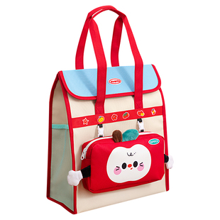 苹果补习袋拎书美术手提袋大容量拉链帆布包补课包试卷小学生专用儿童男女孩补习初中生收纳袋资料考试作业袋