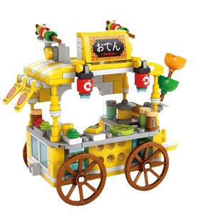 小吃街景积木系列儿童益智拼装男孩拼插城市房子模型拼图汽车玩具