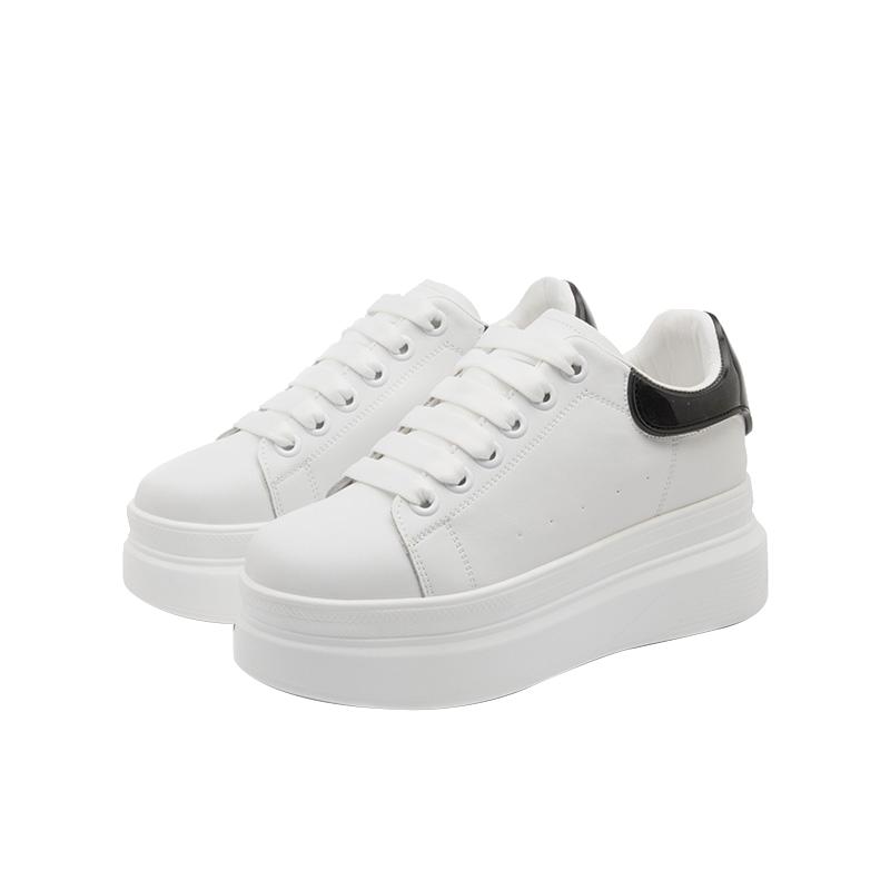 内增高8CM小白鞋女鞋2025新款秋冬季时尚加绒厚底真皮小个子板鞋