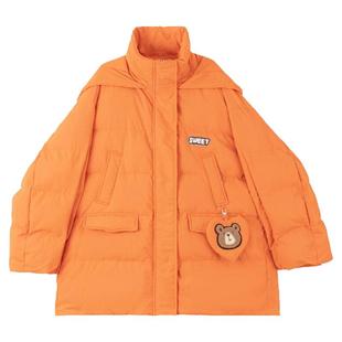 KEIKO 韩系活力橘色派克棉服25冬季抗寒拒风工装风加厚女巫帽外套