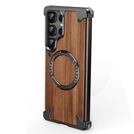 EARY胡桃木适用三星s26ultra手机壳galaxyS25u实木金属无边框带磁吸支架S24u木质外壳高级木纹新款专用保护套