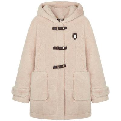 TeenieWeenie小熊女装时尚简约风秋季慵懒风绒毛连帽外套宽松上衣