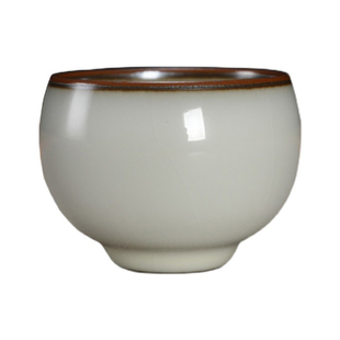 龙泉市青瓷龚炳明手工茶杯功夫茶具大号哥窑铁胎蛋白釉主人杯捧杯