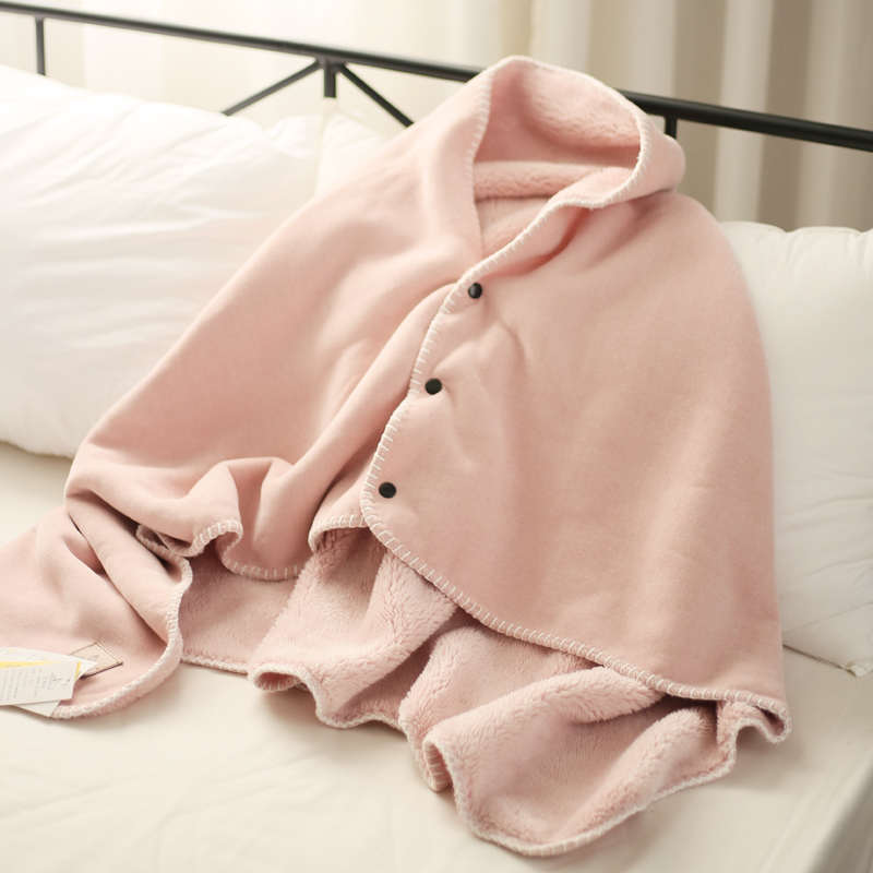 日式简约多功能披肩午睡毯双层布偶绒盖腿小毛毯办公室午休小毯子