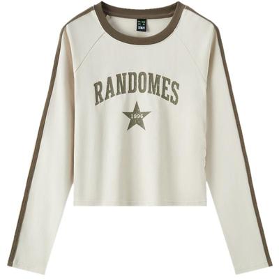 森马图案插肩袖短款长袖T恤女