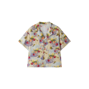 虾酱麻麻男童短袖花衬衫夏装2026新款男孩纯棉度假风儿童装薄衬衣