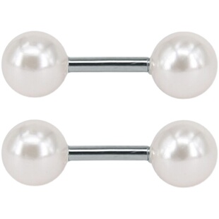 S925银双头珍珠耳钉耳骨钉耳蜗钉银针养耳洞螺丝拧扣睡觉免摘粗针