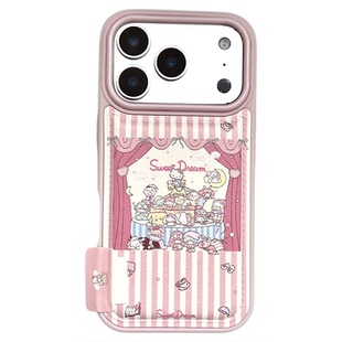 SHERRY*ins风粉色皮质条纹猫大家族适用于苹果17ProMax手机壳iPhone16Pro小众少女心15简约14小清新卡通可爱