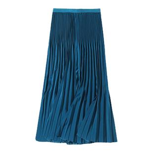 夏季新款法式高级感高腰显瘦百褶裙长款纯色垂感轻奢气质半身裙