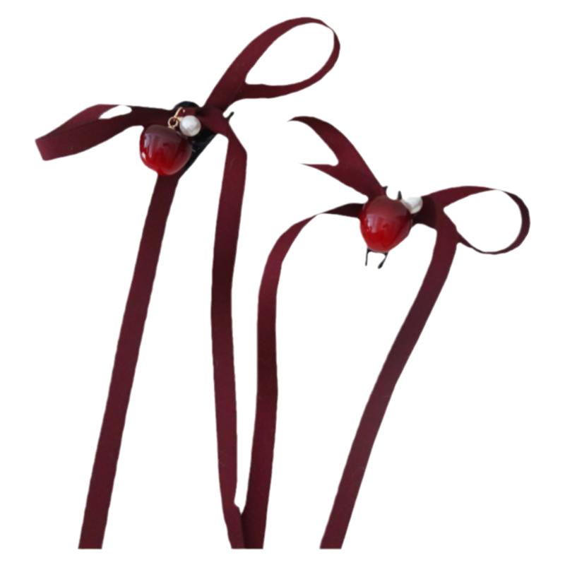 GUKUALI 春夏新款樱桃车厘子蝴蝶结飘带对抓夹简约百搭发卡子发夹