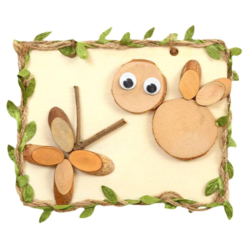 DIY原木树枝画麻绳自然原木片创意 手工制作材料包幼儿园木艺画框