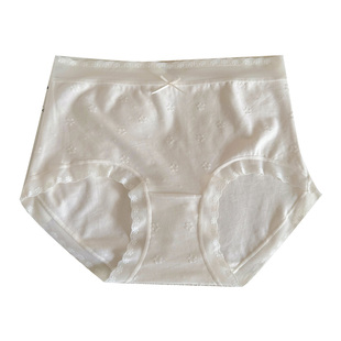 法式小香兰~提花棉内裤女士中高腰性感蕾丝边纯棉底裆包臀三角裤