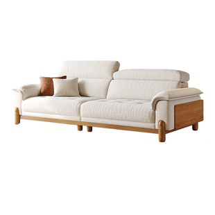 拉芙菲原木风雪尼尔可拆洗实木棉麻布艺小户型客厅直排云舒沙发