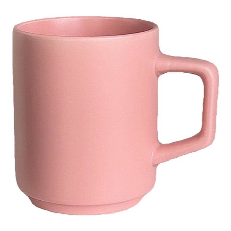 陶瓷马卡龙色带盖带把纯色马克杯