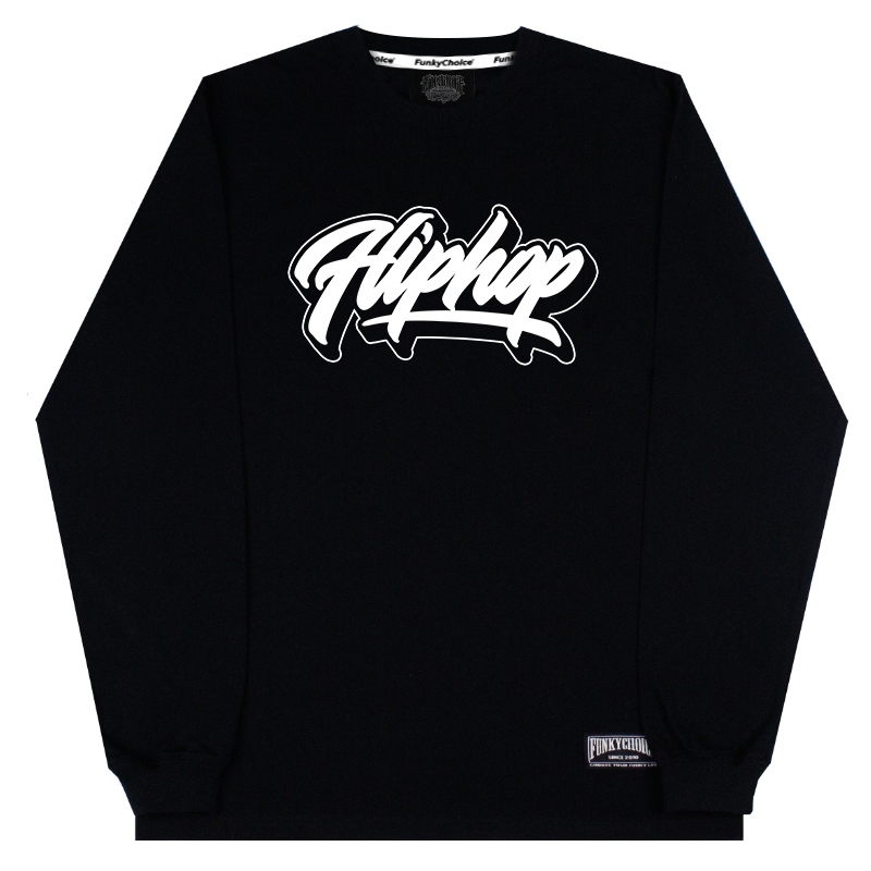 FunkyChoice嘻哈hiphop涂鸦手写字母印花长袖街舞宽松比赛T恤男女