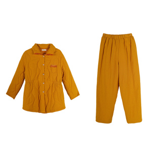 朵朵可可睡衣女冬季厚型翻领前扣收腰条绒灯芯绒夹棉家居服套装