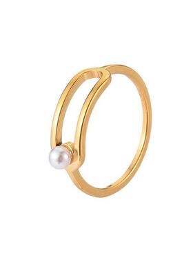 韩版轻奢钛钢回形珍珠女戒不掉色