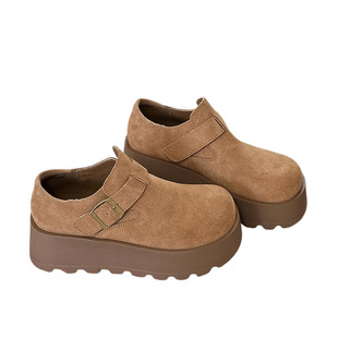 真皮厚底勃肯鞋单鞋女2025秋季新款全包皮带扣休闲复古百搭增高