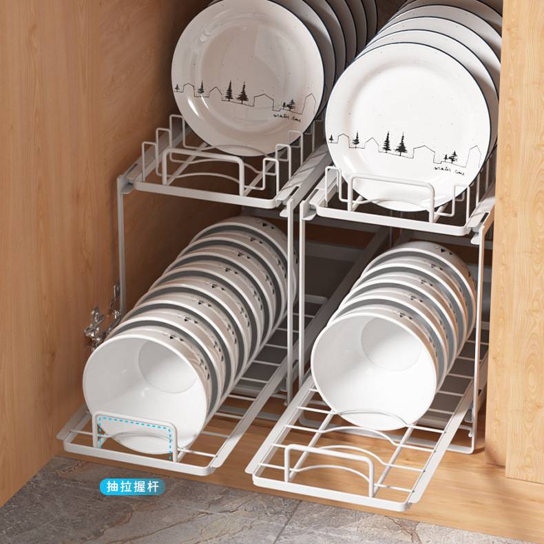 碗碟收纳架橱柜内置下碗架抽沥水拉碗盘水槽安装厨房放置物架免碗