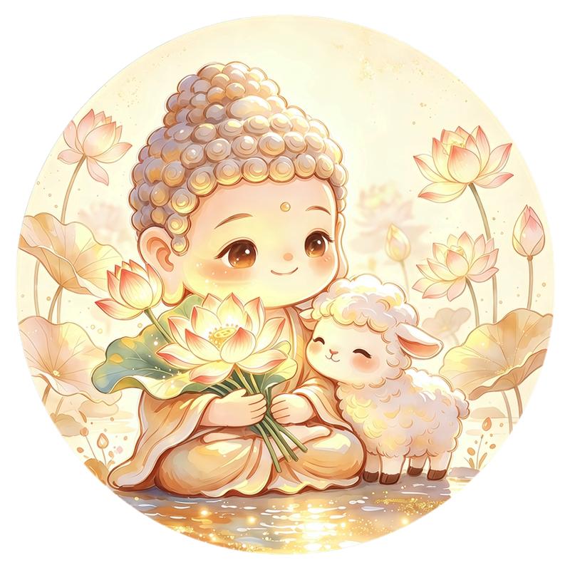 佛陀小羊荷塘莲花墙贴背胶防水自粘佛堂静心治愈遮瑕可移除贴纸画