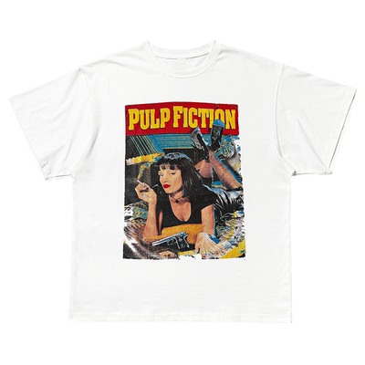 Pulp Fiction电影美式复古oldschool哥特风潮牌撞色拼接短袖T恤