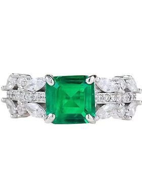 莫桑石祖母绿戒指复古时尚