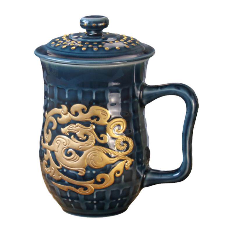 乾唐轩活瓷鎏金势在必得办公茶杯