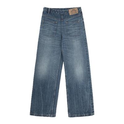 SMIIILE竖条洗水宽松直筒牛仔裤