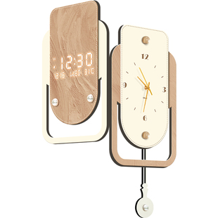 奶油风拐角挂钟高级感数显万年历电子钟双面转角时钟挂墙客厅钟表