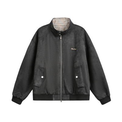 TIRED美式潮流格子拼接麂皮绒外套秋季美拉德上衣情侣休闲外套潮