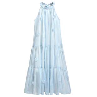 紫色无袖挂脖吊带雪纺连衣裙女2026夏季新款高级感海边丁达尔裙子