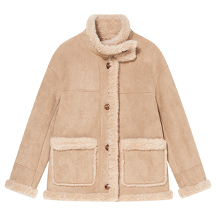 Goodland美地羊羔毛仿皮草一体外套环保麂皮2025冬新款LC35510010