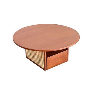 日式实木藤编圆茶几矮茶台桌子小户型客厅家用侘寂阳台中古原木风