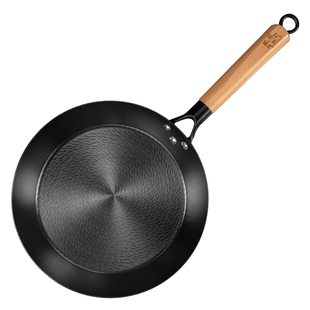 邓家刀旋风锤纹平底锅精铁煎锅无涂层家用铁锅煎炒锅熟铁煎牛排