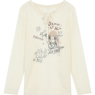 妖精的口袋慵懒风涂鸦印花长袖针织衫女2026早春新款薄款空调罩衫