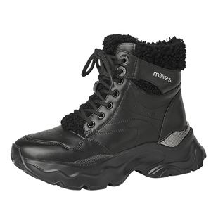 MILLIE'S/妙丽女靴2026新款黑色加绒短靴冬季防水防滑保暖系带靴Q