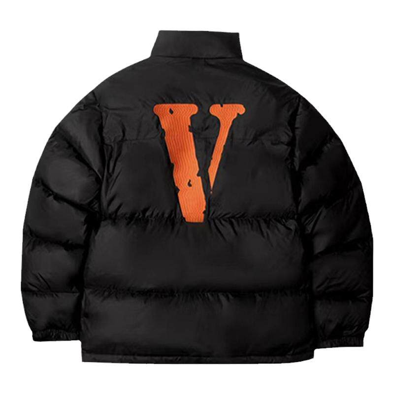 正品vlone羽绒服男女大V哥特字母刺绣立领外套情侣冬季潮牌美式棉