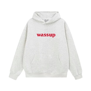 WASSUP卫衣女2025新款爆款美式潮牌连帽秋冬加绒加厚纯棉宽松灰色