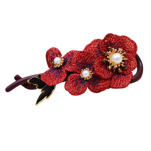 31街纯手工刺绣甜美花朵发饰扭扭夹八字夹古风优雅重工气质发饰女