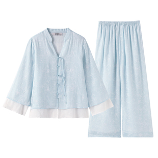 美标春秋新品长袖睡衣套装女复古新中式中国风里料纯棉全棉家居服