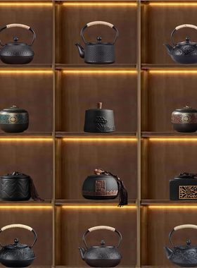 中式复古高级感茶室氛围布置茶柜博古架茶壶茶叶罐茶道摆件工艺品