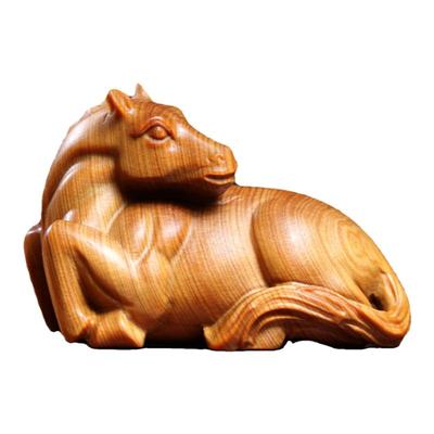 天然崖柏木福马生肖马摆件