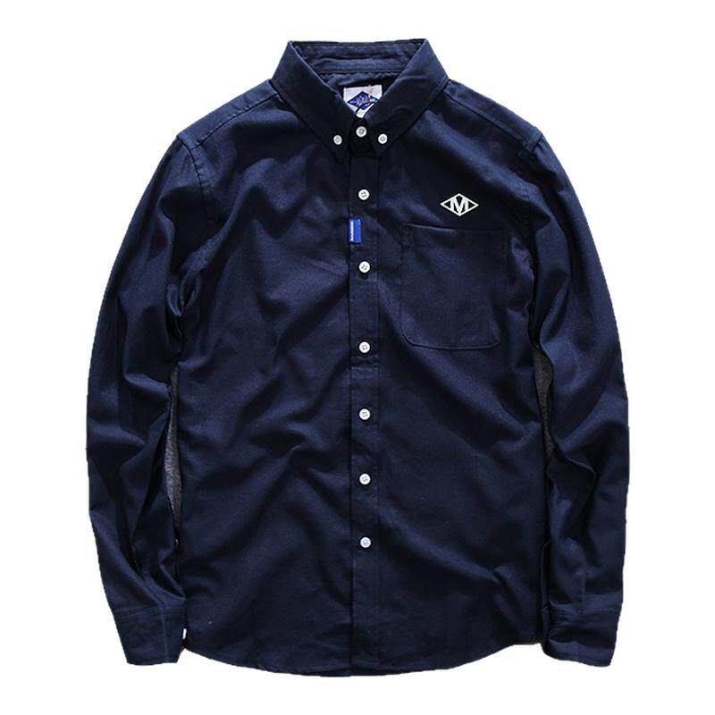 代购潮牌春秋季余文乐修身长袖衬衫男牛津纺字母纯棉休闲衬衣青年