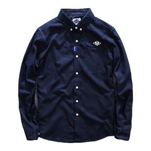 代购潮牌秋冬季余文乐修身长袖衬衫男牛津纺字母纯棉休闲衬衣青年