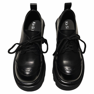 8CM增高~轻便厚底真皮系带牛津鞋女配堆堆袜德比鞋小香风小皮鞋女