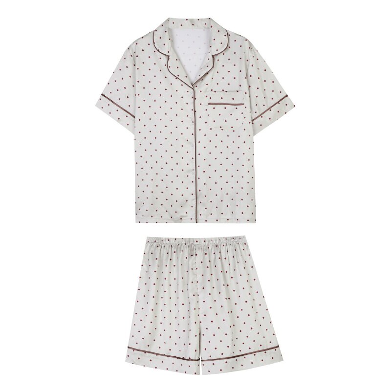 夏季波点翻领开衫短袖家居服套装